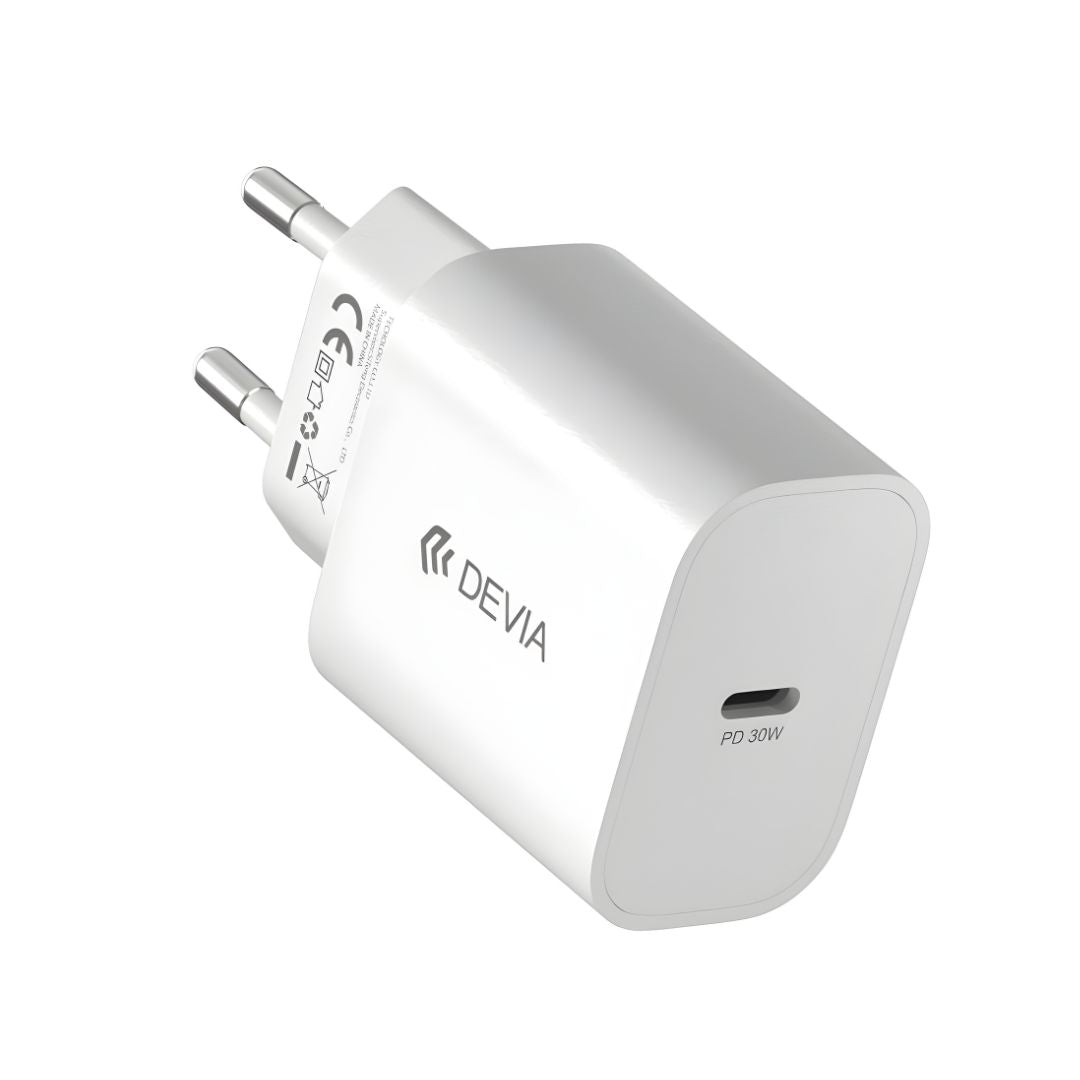 Devia RCE-3005 Smart Series 30W GaN brzi zidni adapter bele boje bez kabla.
