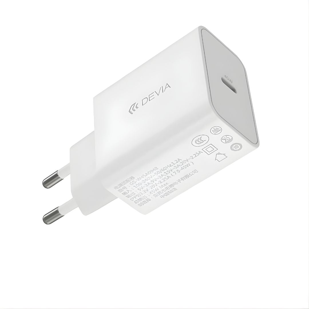 Devia Rocket Series 45W PD brzi kućni punjač adapter bele boje bez kabla.