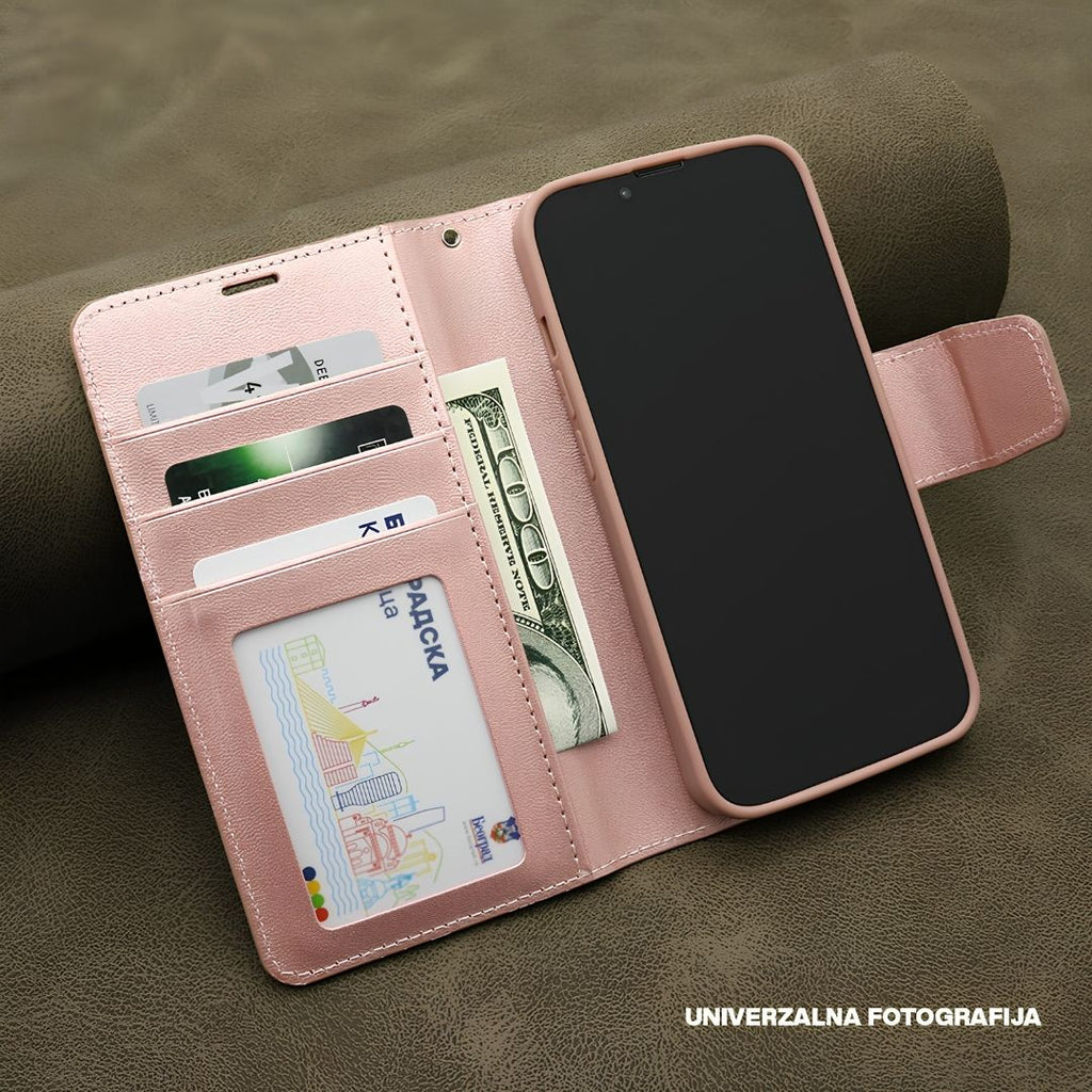 Unutrašnjost roze Hanman novčanik-maske sa pregradama za kartice za Galaxy S26 Ultra.