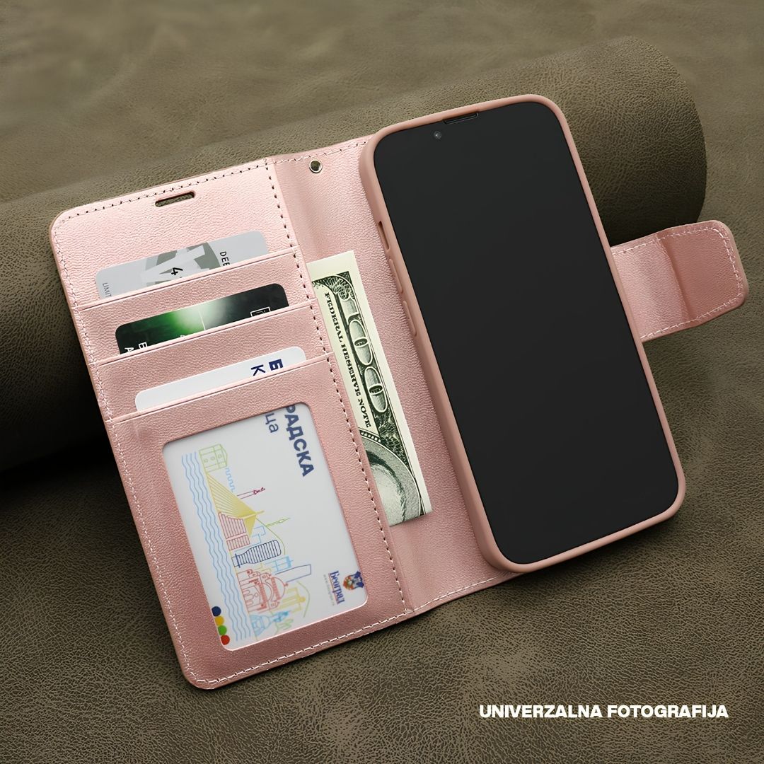 Unutrašnjost roze Hanman novčanik-maske sa pregradama za kartice za Galaxy S26 Ultra.