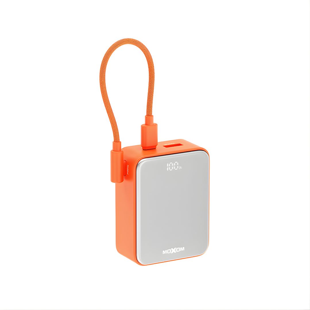 Moxom MX-PB195 eksterna baterija 20000mAh u jarkoj narandžastoj boji sa brzim punjenjem.