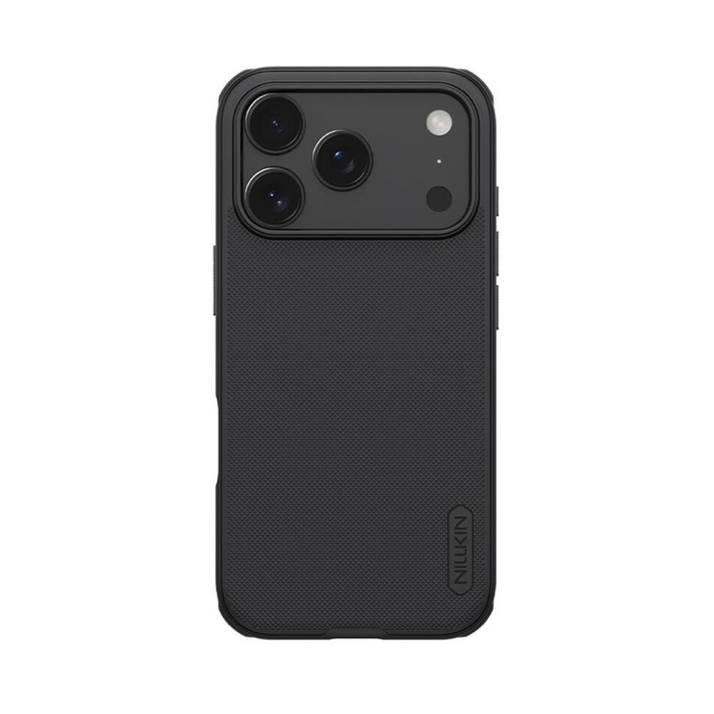 Nillkin Super Frosted Shield Pro zaštitna maska za iPhone 17 Pro Max u crnoj boji, hrapava tekstura.