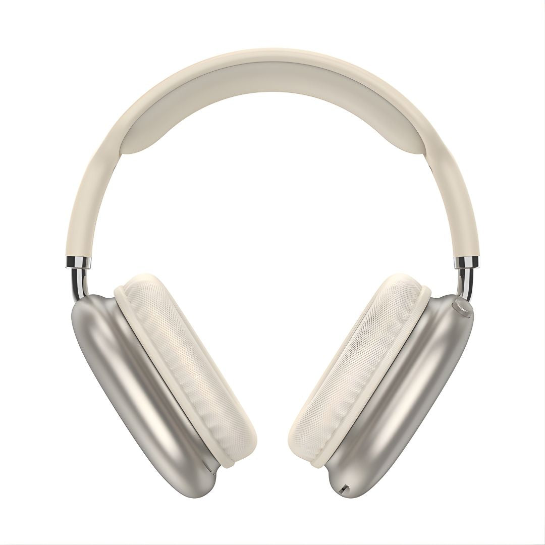 Superior Pods Max bežične slušalice u elegantnoj krem boji sa zaštitnom pločom baterije.