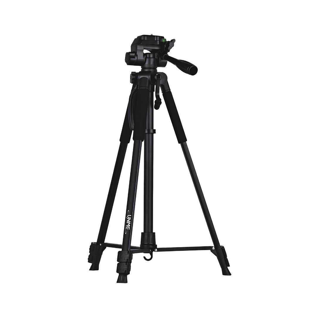 Crni UNME PYP-J1008 visoki tripod stativ rasklopljen na maksimalnih 1620 mm.